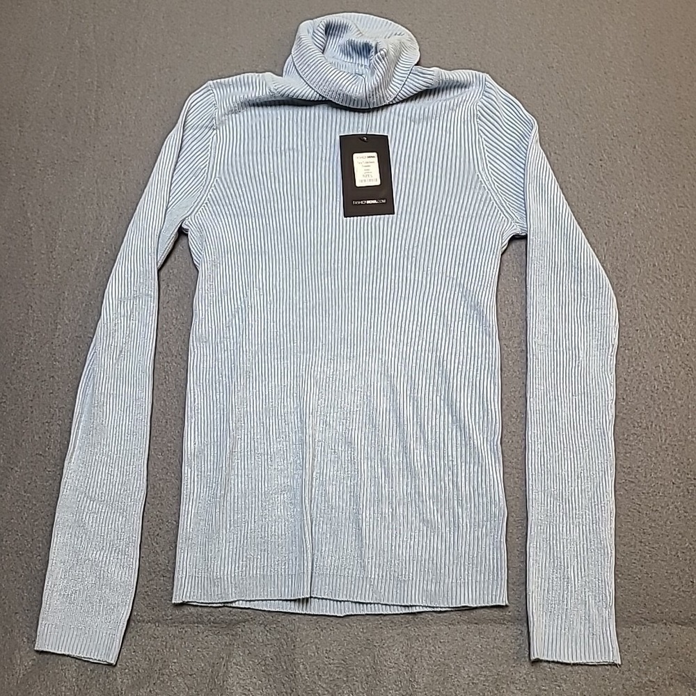 Fashion Nova Womens Sweater Large Cowl Neck‎ Sky Blue